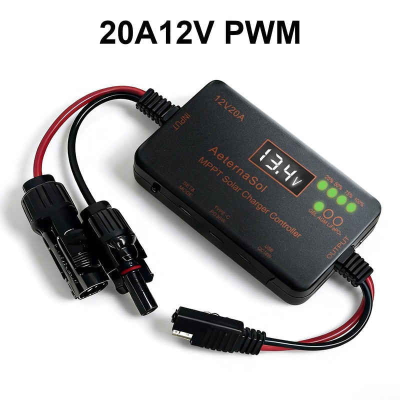 Solar Charge Controller 12V 20A Type-C&USB for Solar Panel Gel, AGM LiFePO4 gallery