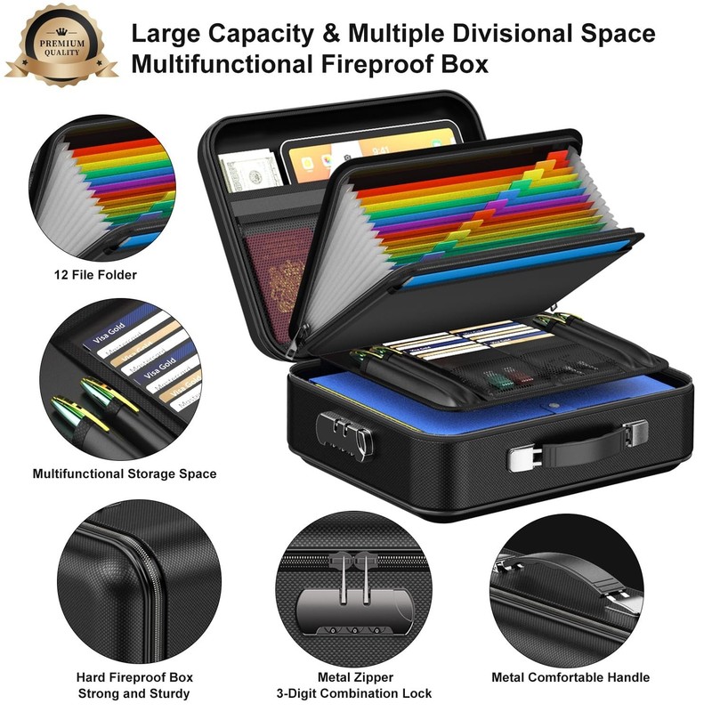 Fireproof Document Box with Lock | Waterproof Hard-Shell Organizer for Documents gallery