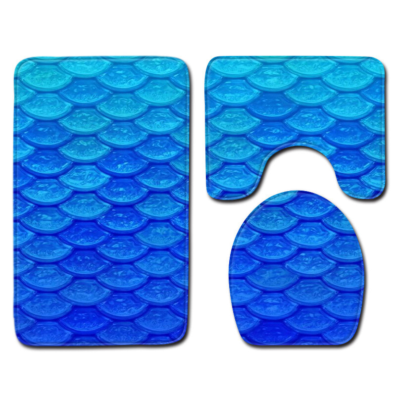 3Pcs Non-slip Soft Bath Pedestal Mat Toilet Lid Carpet Bathroom Washable Rug Set gallery