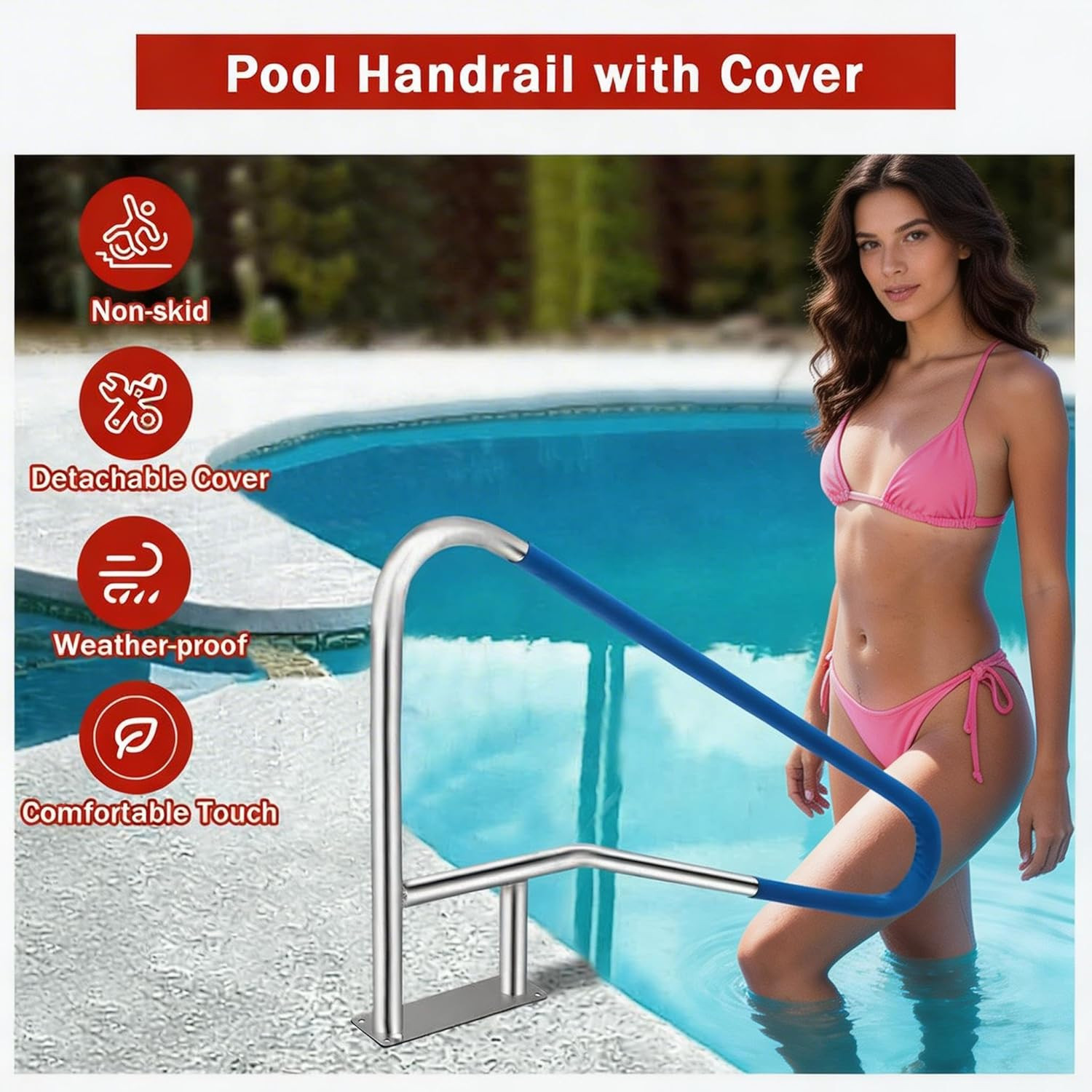 Pool Handrail 55"X32", Pool Railings for Inground Pools, Safety Handrails 375Lbs gallery
