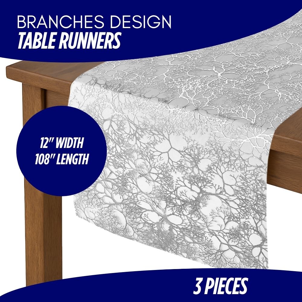 3 PCS Silver Branches Polyester Table Runner 12x108 Inch Wedding Party Event gallery