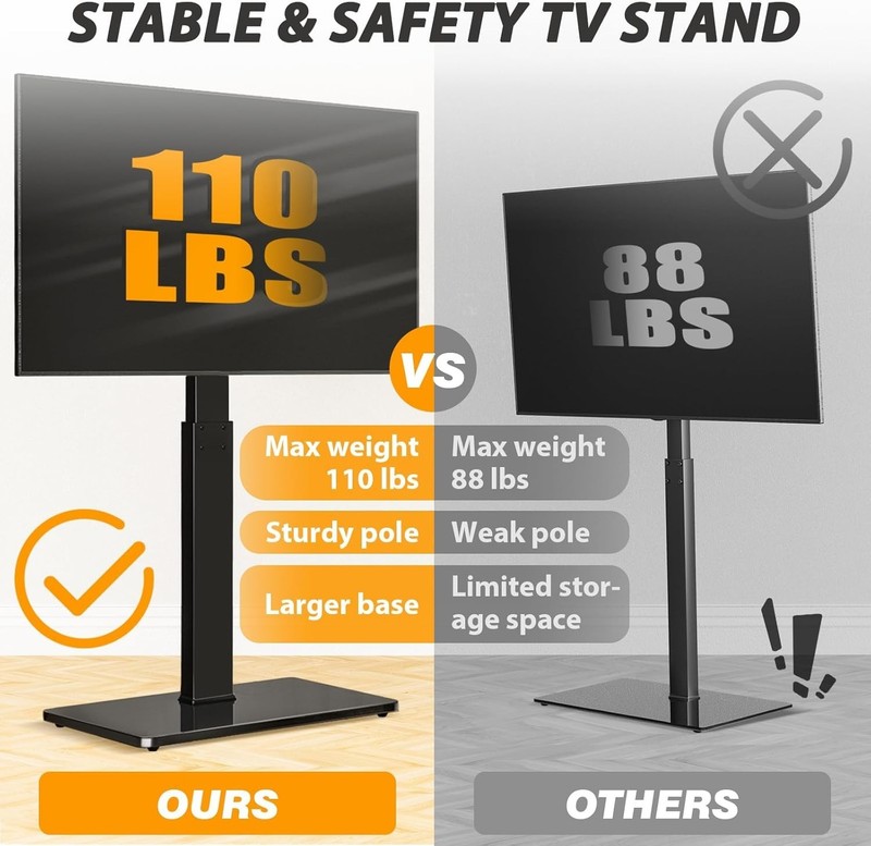 Floor TV Stand Swivel Height Adjustable Mount for 32 75 Inch TVs Black gallery
