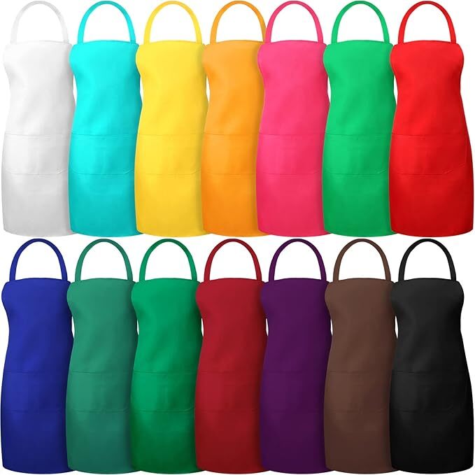 14 Pcs Plain Bib Aprons Bulk Mixed Color Commercial Apron with 2 Pockets Cook... gallery
