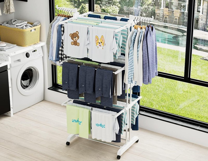 Sturdy Foldable Clothes Drying Rack - Movable - 67.7H x 19.7W x 30L Inches gallery