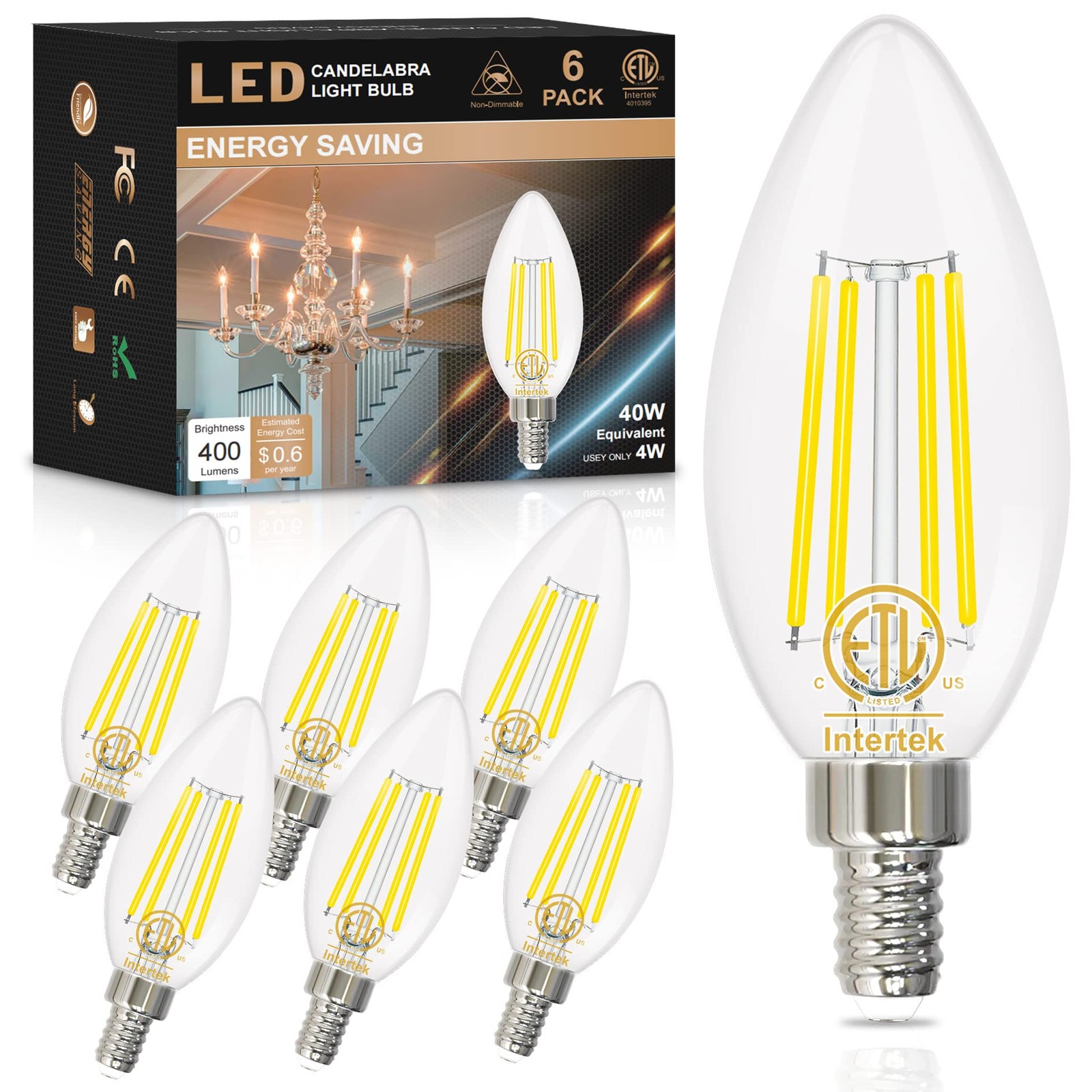 E12 LED Bulb 5000K Bright Daylight, 40W Equivalent Type B Bulbs with Small Can gallery