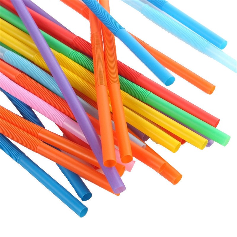 100Pcs Drinking STRAWS Bendable Flexible Plastic Bendy Straw Neon Color BPA FREE gallery
