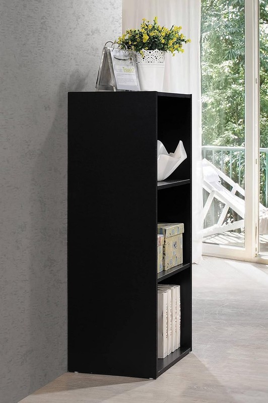 Compact Black 3-Shelf Bookcase - Durable Engineered Wood for Clutter-Free Living gallery