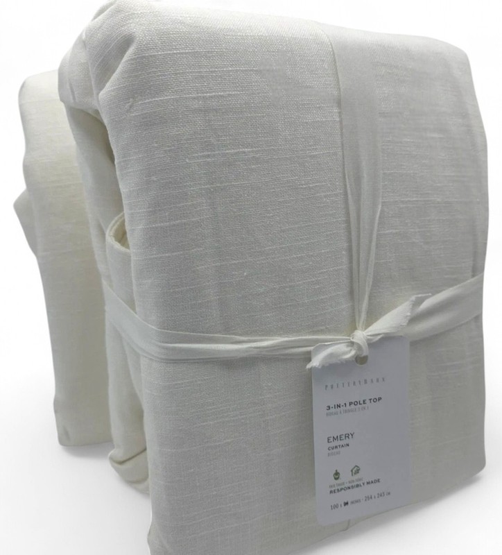 Pottery Barn Emery Lined Curtains White 100x108 Set 2 Linen Cotton gallery
