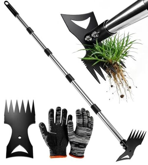 71in Weed Puller Tool with Long Handle, 2 in 1 Adjustable Manual Weeders for gallery