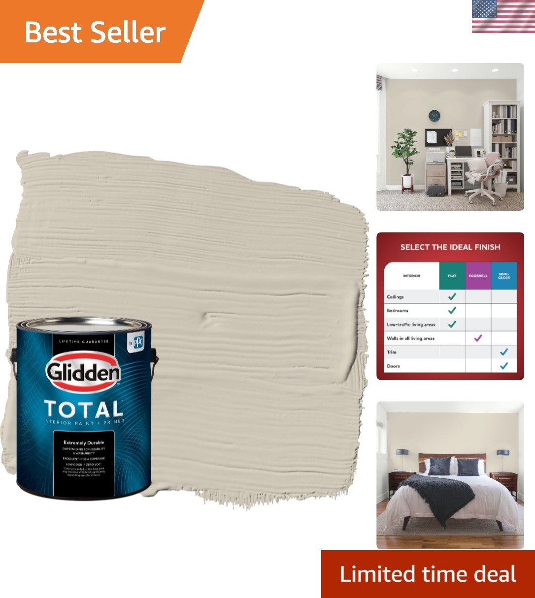 Total 1 Gal. Ostrich Feather Flat Paint with Primer - Easy Cleanup & Coverage gallery