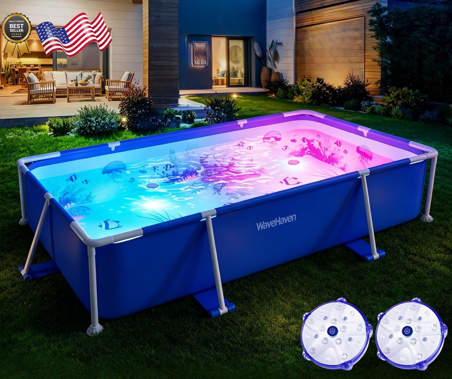 Above Ground Pool 2026 Frame Deep Swimming Pool with Pool Lights,Rectangle Famil gallery