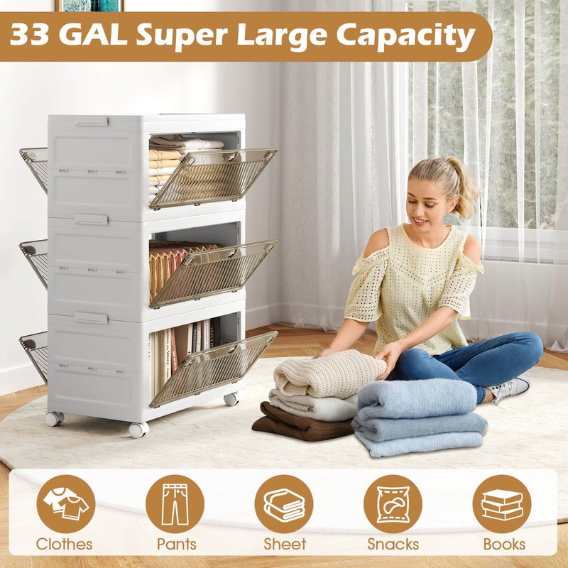 3-Tier Stackable Storage Bins 33-gal Collapsible Storage Boxes w/ Lid Organizer gallery