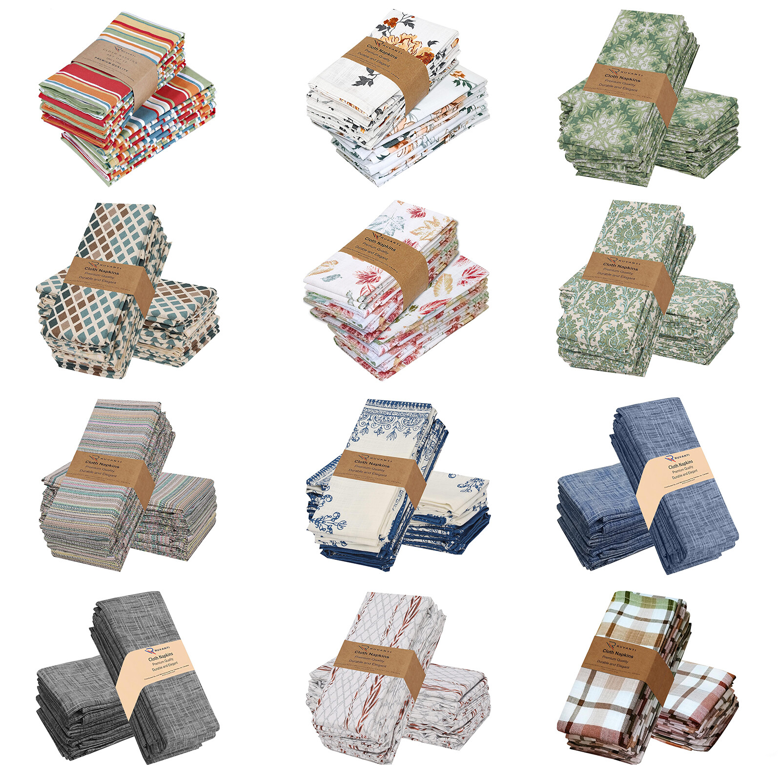 Ruvanti 18x18 Cloth Napkin Set 100% Cotton Reusable Table Soft Absorbent Napkins gallery