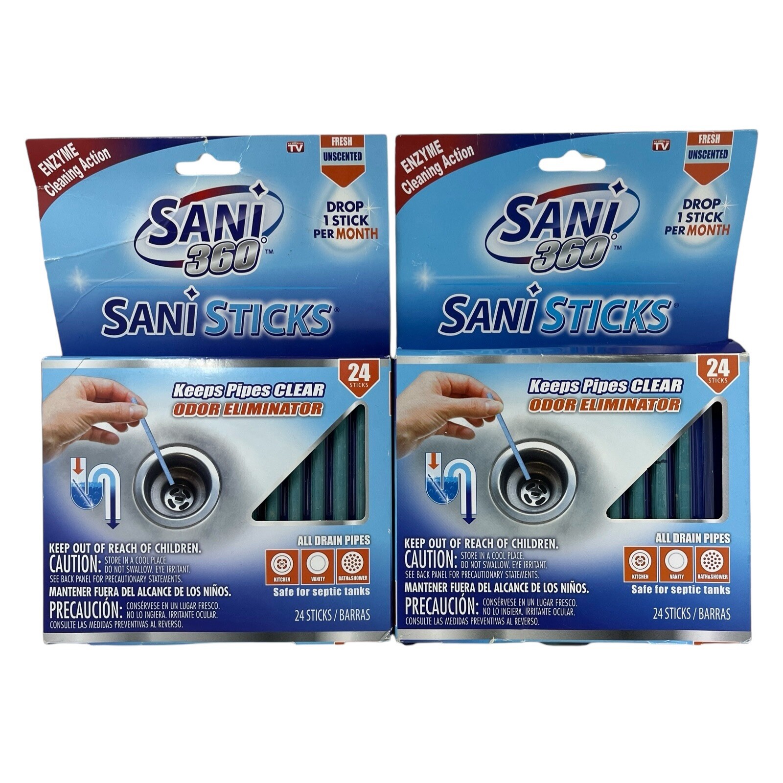 Sani 360 SaniSticks Keeps Pipes Clear Odor Eliminatore Unscented 24 EA Lot Of 2 gallery