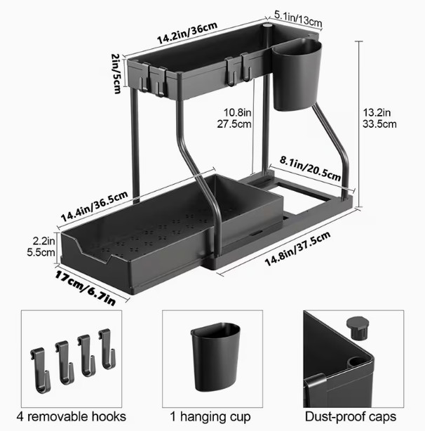 2 Pack Under Sink Organizer 2 Tier Pull Out Storage Rack for Kitchen & Bath gallery
