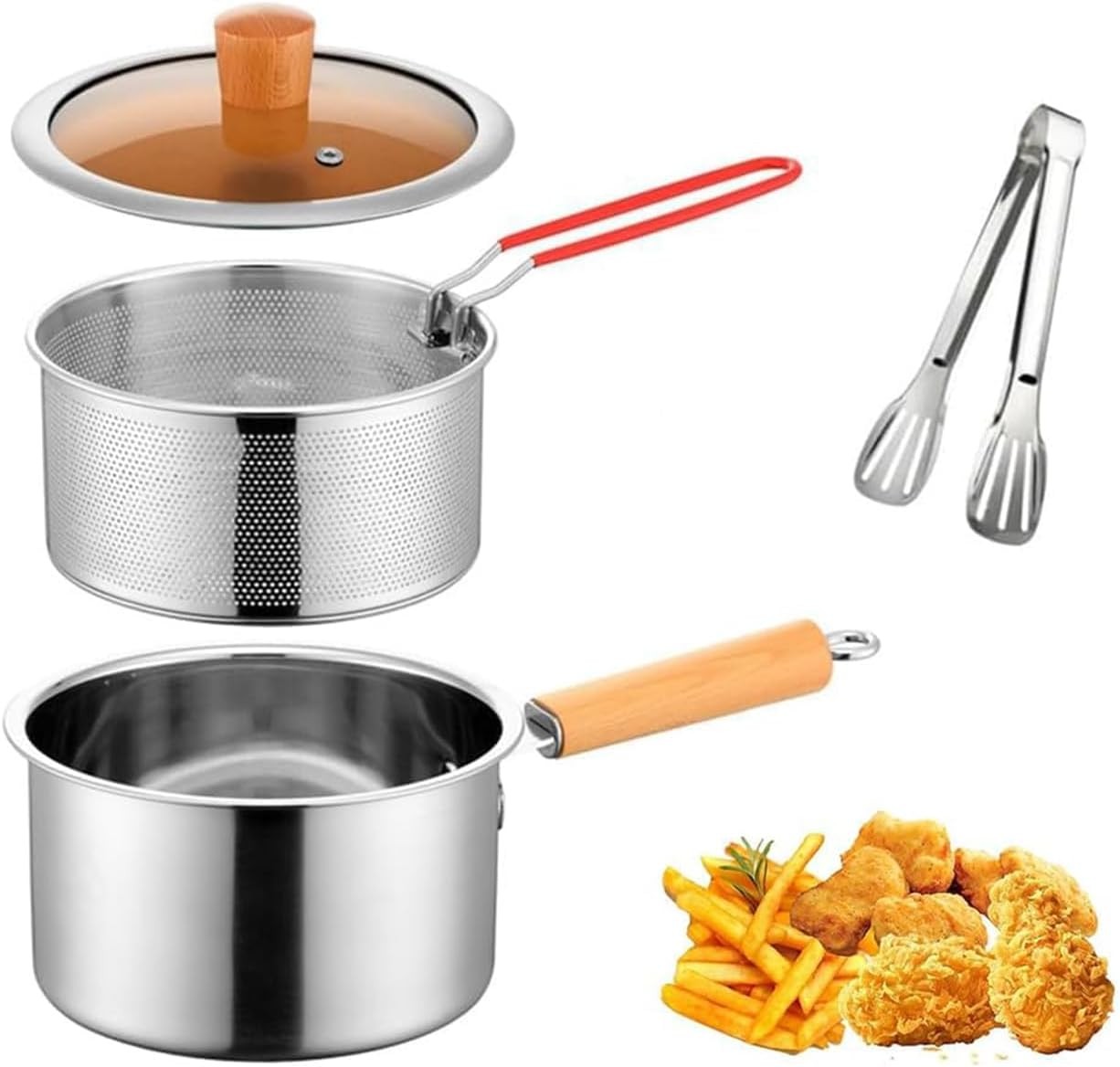 Small Stainless Steel Deep Fryer Pot With Fry Basket for 1-2 person, 2.5L Small gallery