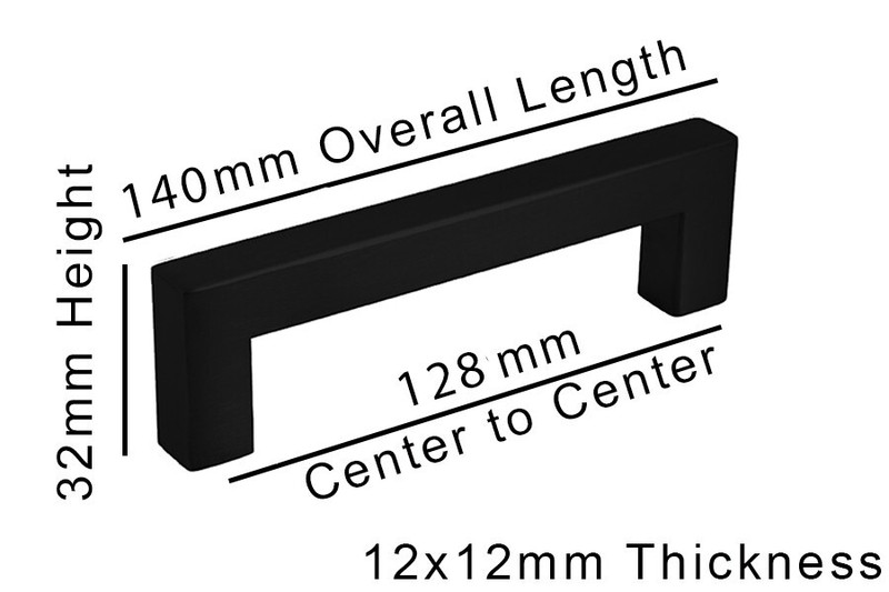 Square Bar Pull Handle Kitchen Cabinet Hardware Black or Nickel 76, 96, 128 c/c gallery
