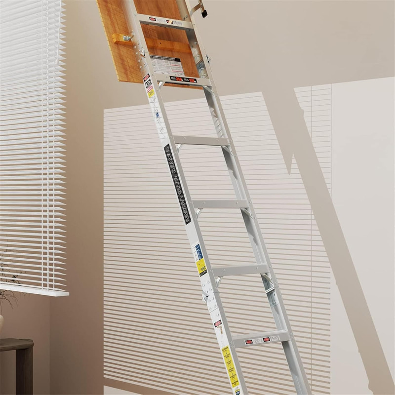 Aluminum Attic Ladder Pull Down Loft Stairs 375LB Capacity 22.5" x 54" gallery
