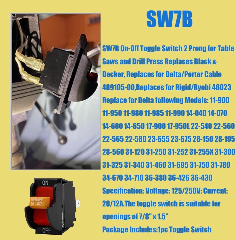 SW7B On-Off Toggle Switch 2 Prong ，Replacment for Delta,Aftermarket... gallery