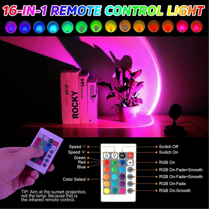 Sunset Lamp Projector, Rainbow Projection Led Lights with Remote, 16 Colors Mult gallery