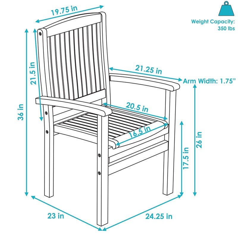 Solid Teak Wood Stackable Outdoor Dining Armchair - Light Brown by Sunnydaze gallery