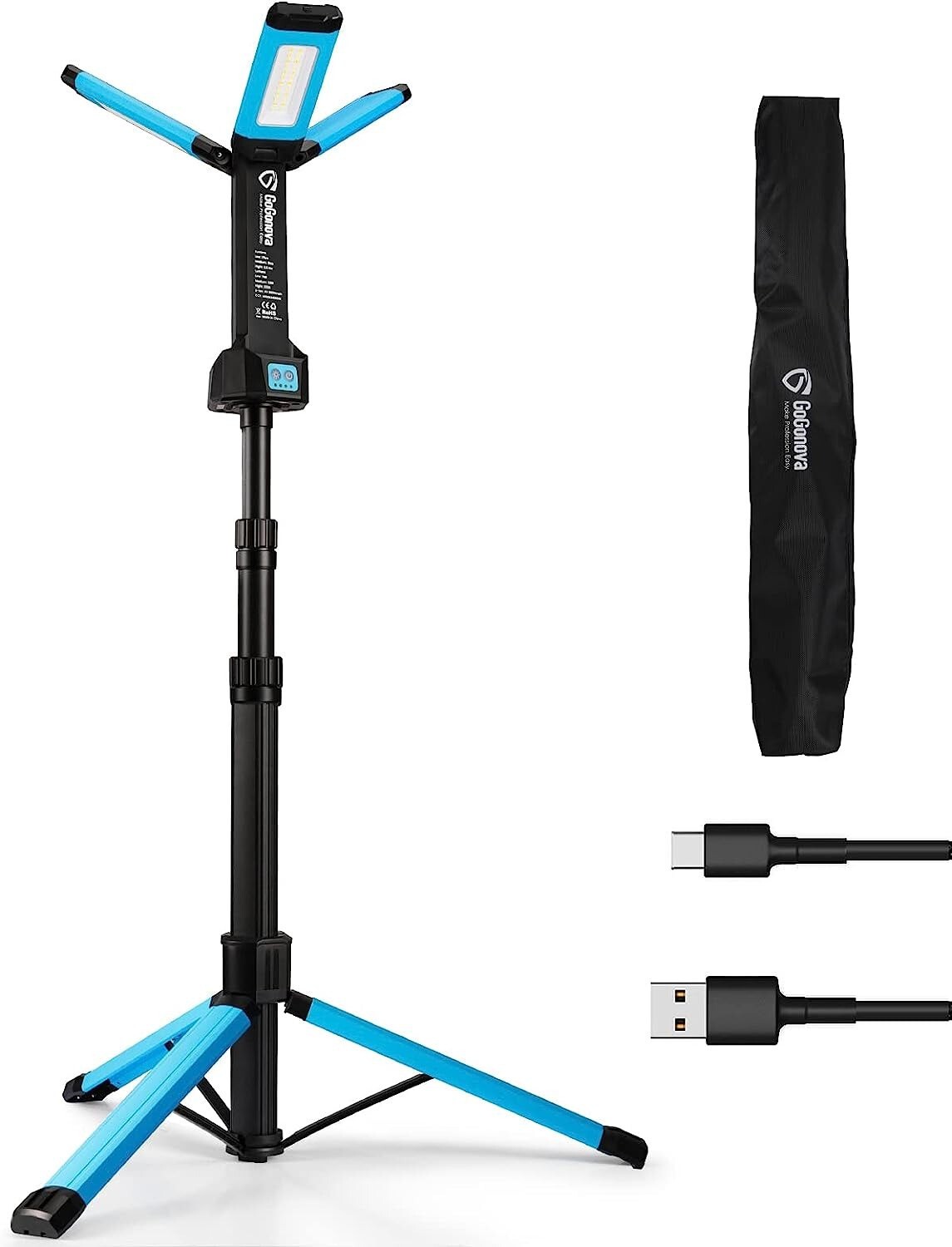 Cordless Work Light with Triple LED Lamps, 8AH Battery, 700/1200/2200 Lumen gallery