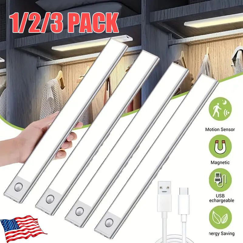LED Motion Sensor Under Cabinet Closet Light USB Rechargeable Kitchen Lamp Strip gallery