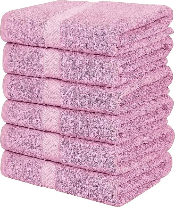 6-Pack SIMPLI-MAGIC Pink Cotton Bath Towels Soft Absorbent 24x46in Bathroom Set