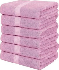 6-Pack SIMPLI-MAGIC Pink Cotton Bath Towels Soft Absorbent 24x46in Bathroom Set