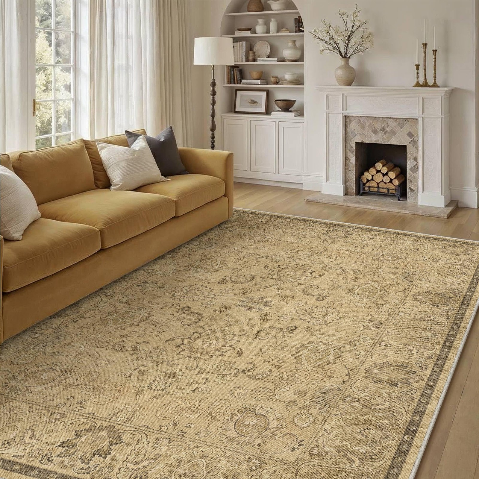 8x10 Machine Washable Area Rugs Vintage Brown - Neutral Living Room Bedroom R... gallery