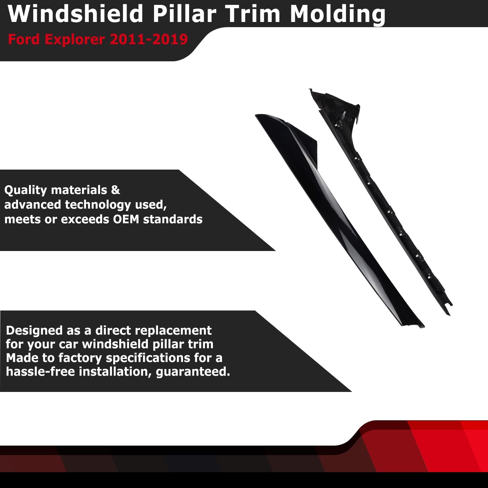 Windshield A Pillar Trim Molding Kit Right Side for Ford Explorer 2011-2019 gallery