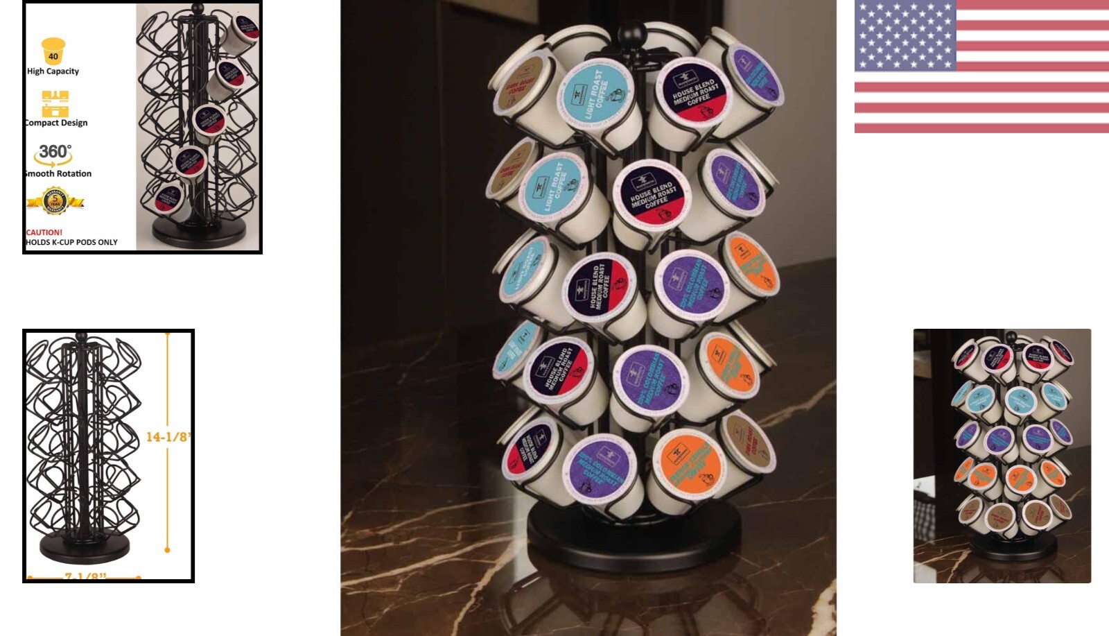 Space-Saving K-Cup Carousel Holder - Deluxe Metal Construction, 40 Pods Capacity gallery
