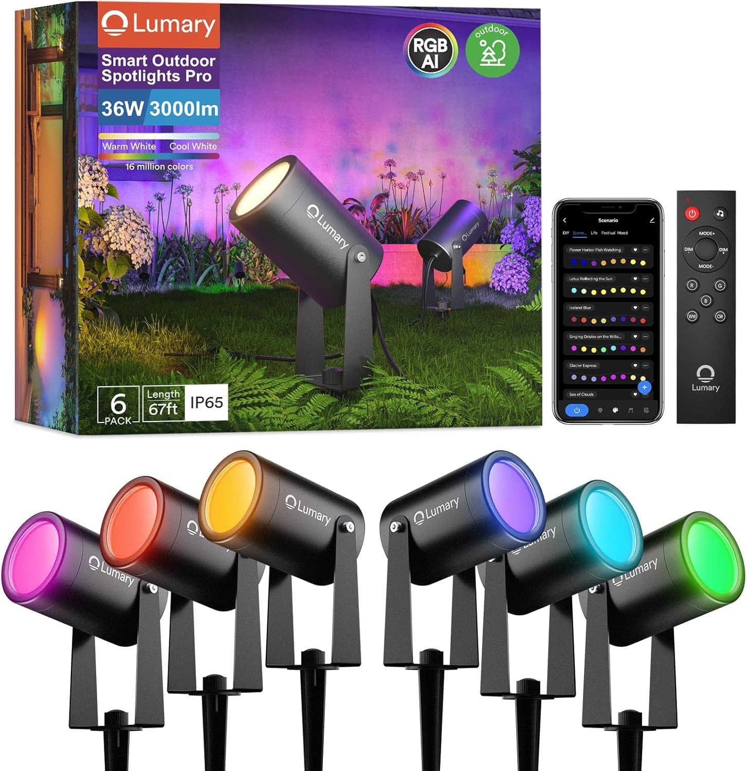 30% OFF Lumary Smart Landscape Lights Pro 6 Pack Color Changing Spotlights 65FT gallery