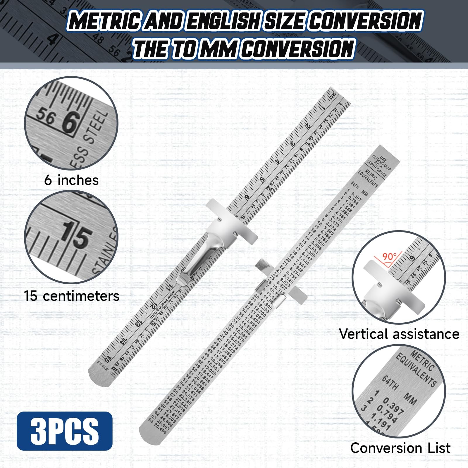 3 PCS Machinist Ruler, 6 Inch 15 Cm Pocket Ruler Flexible Precision Stainless... gallery