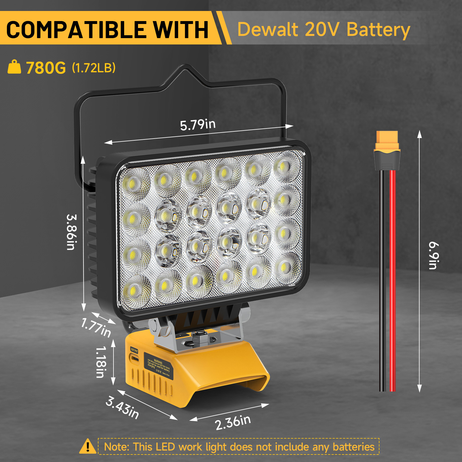 72W LED Work Light 7200LM for Dewalt 20V Battery w/ PD 30W Type-C Fast Charger gallery