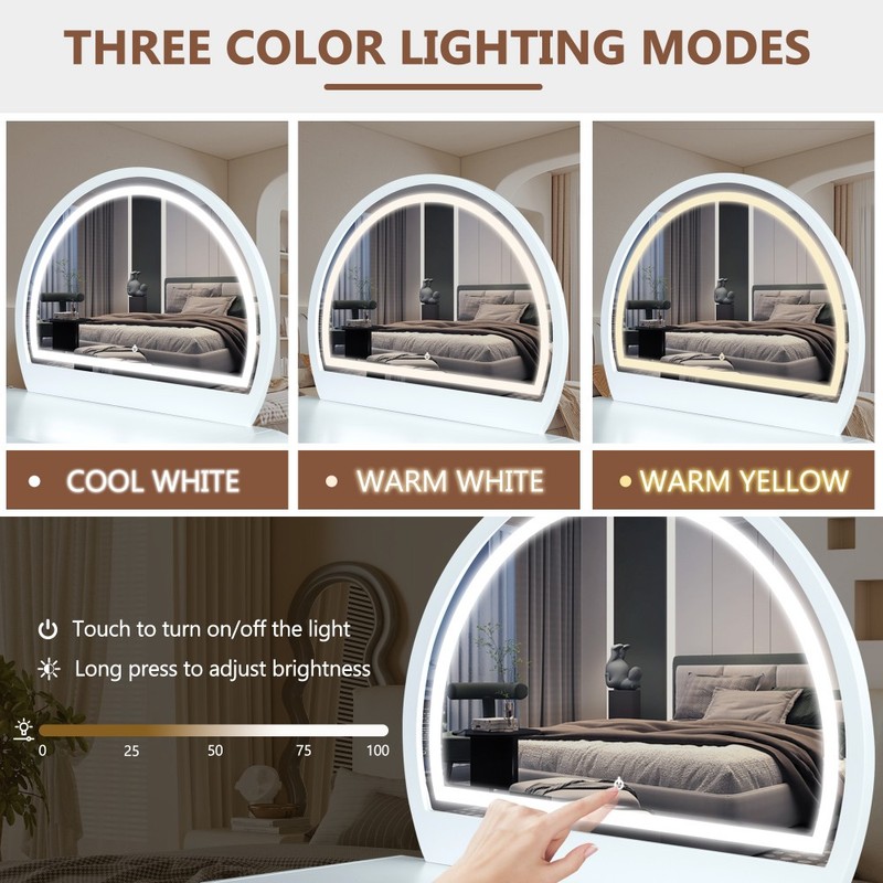 Makeup Vanity with Mirror Touchscreen-Controlled Lighted Mirror With Drawers gallery