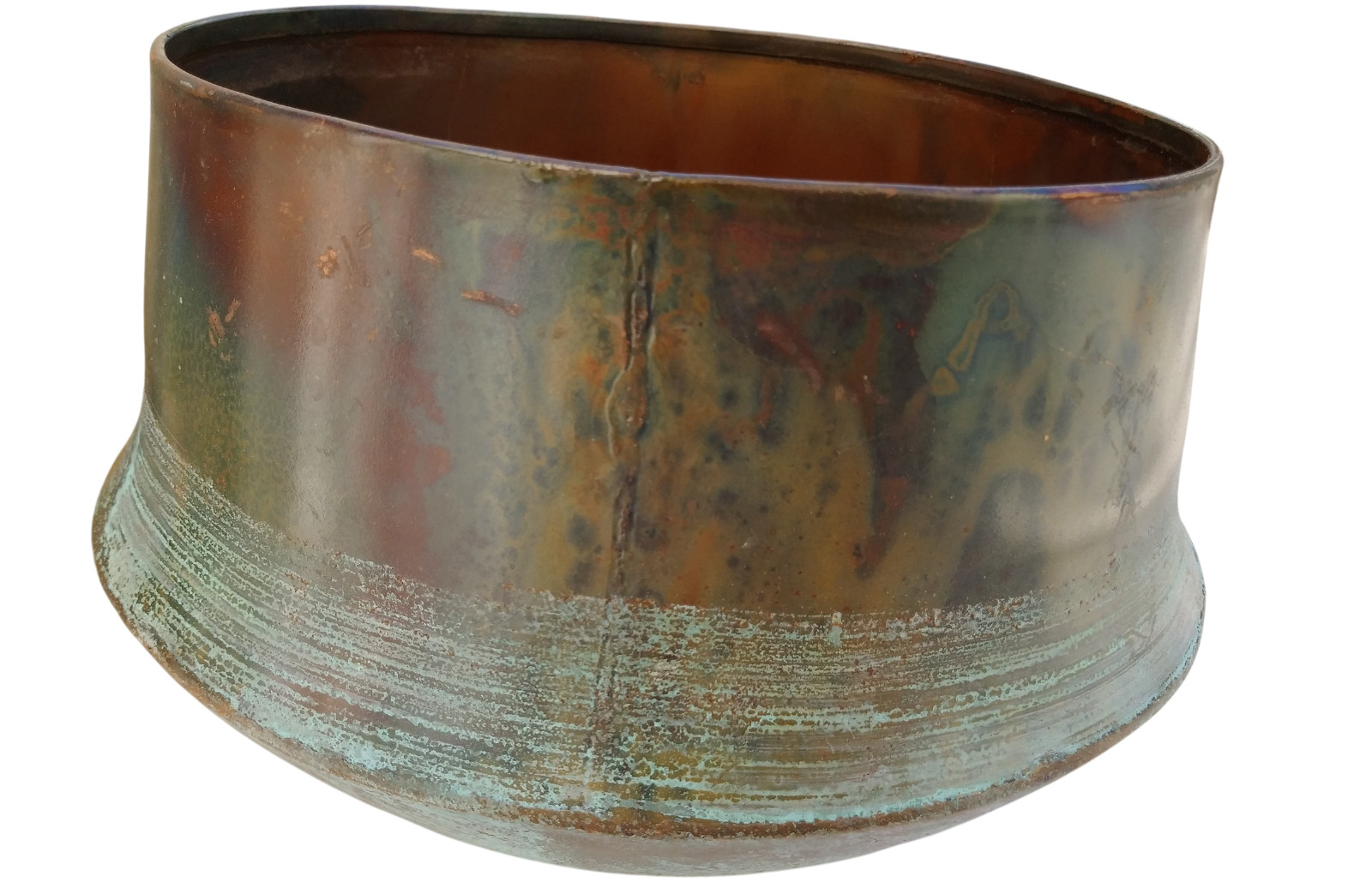 Metal Copper Colored Planter Pot with Turquoise Patina - Imperfection/Discounted gallery