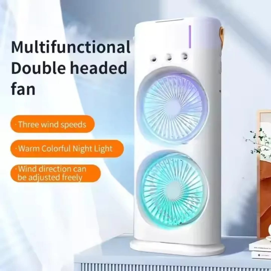 Mist Tower Fan w/ LED Rechargeable Dual-Head, 3 Speeds, Remote, Portable gallery