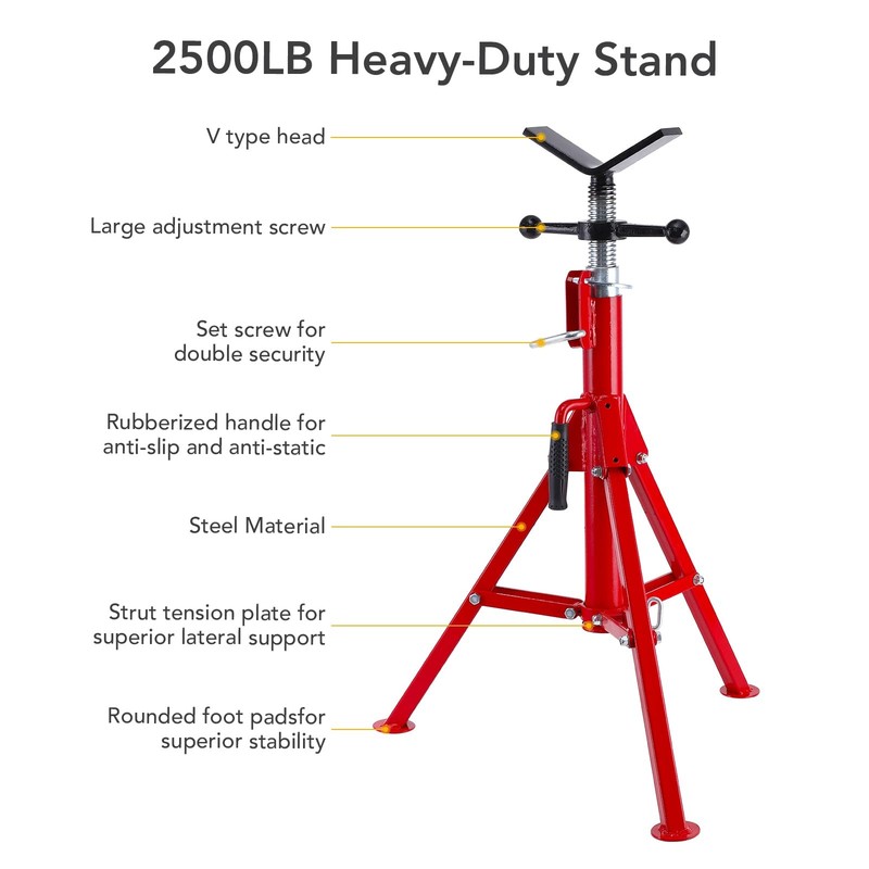 V Head Pipe Jack Stand 28"-52" Adjust Height Heavy Duty Steel 1/8"-12" 2500lbs gallery