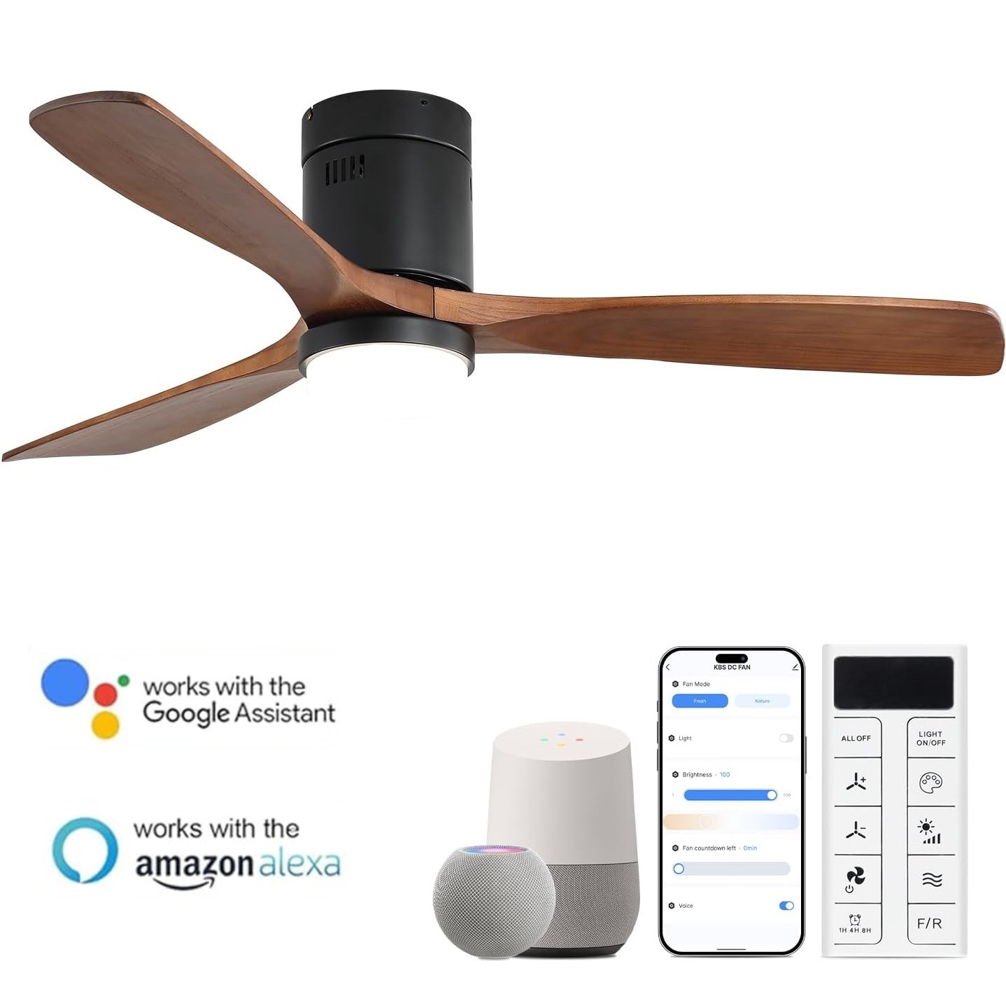 Sofucor Wood Low Profile Ceiling Fan with LED Light & Smart APP Remote Control gallery