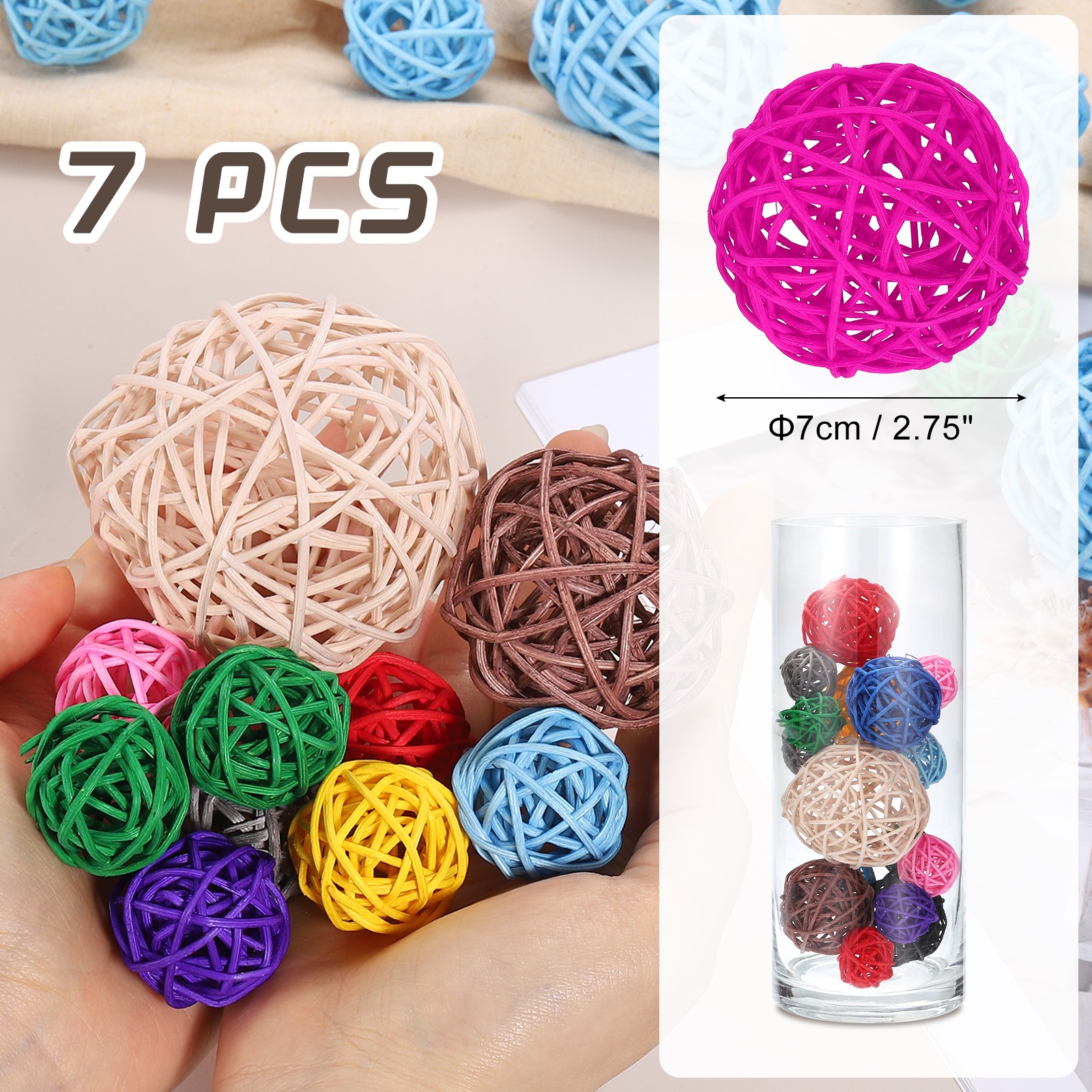 7pcs wicker balls, for decoration 2.75 in diameter, red pink gallery