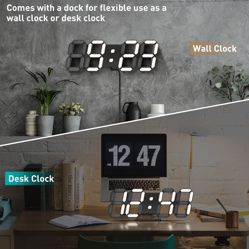 3D LED Clock Desk Alarm Clock Wall Clock with Remote Control, 9.7" LED Electr... gallery