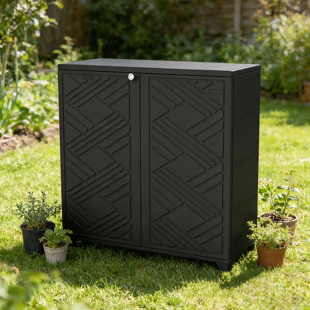 Outdoor Storage Cabinet Space-Saving Resin Shed with Shelve for Patio Black gallery