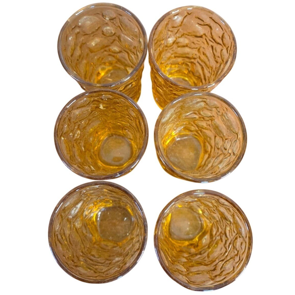 Anchor Hocking Lido Milano Amber Crinkle Glass Tumblers Set of 6 MCM 4 inch gallery