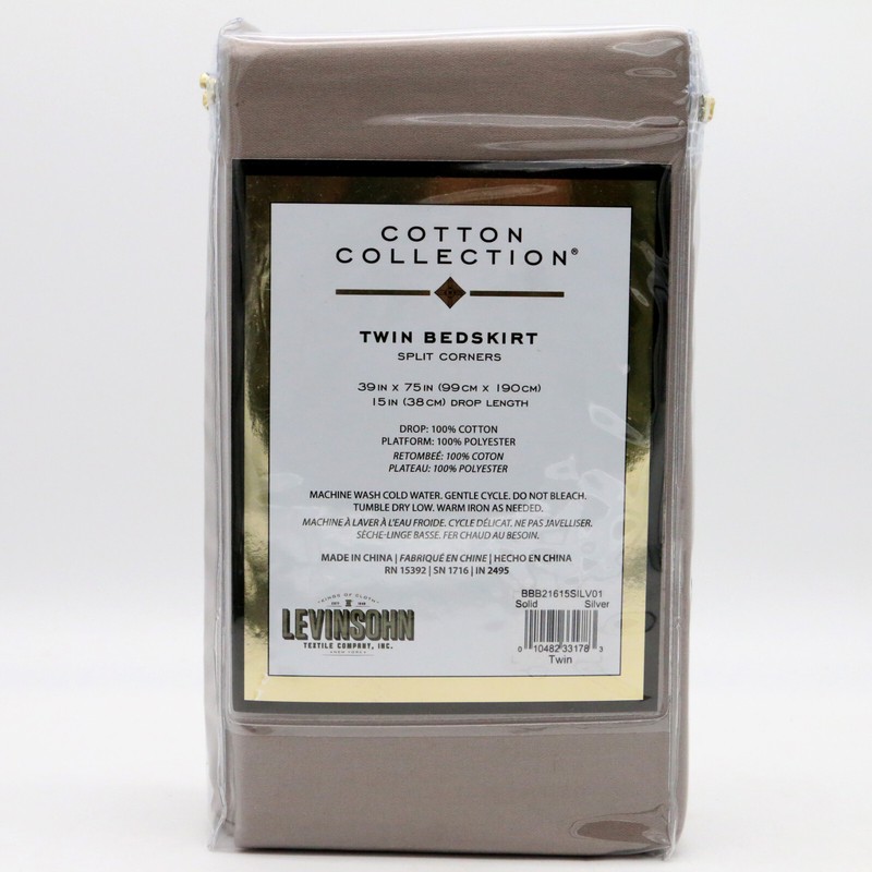Levinsohn Cotton Collection Silver Solid Twin 15 in Drop Tailored Bedskirt NEW gallery
