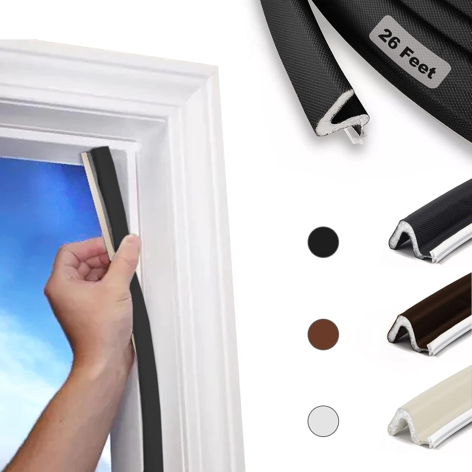 26 FT Door Frame Kerf Non-Adhesive Weather Stripping Seal Strip PU Foam, PE Cove gallery
