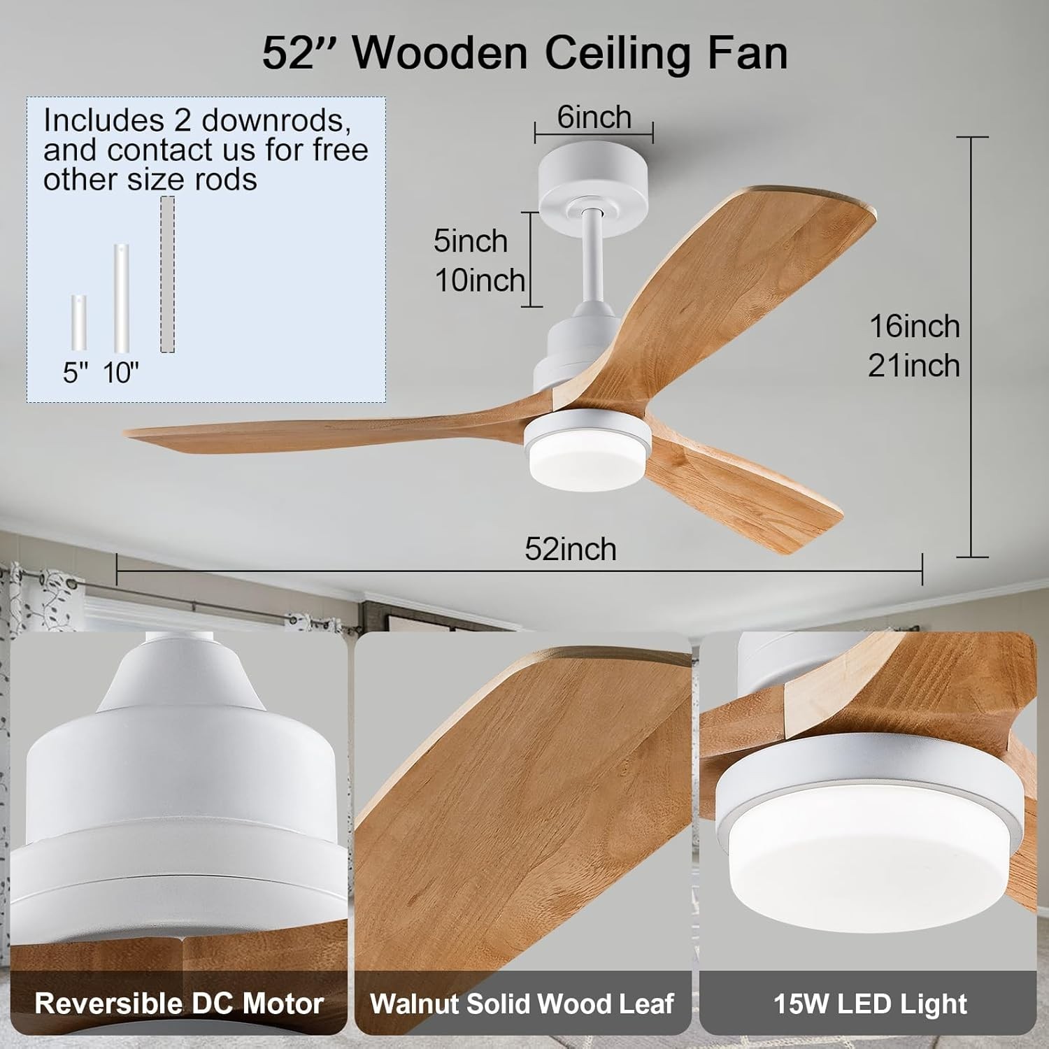 52'' Modern Outdoor High CFM Ceiling Fans with Lights & Remote for Bedroom Patio gallery