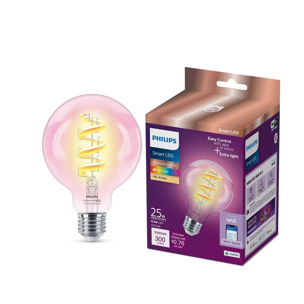 Philips Smart 40W Clear Color Filament G25 1P: LED Light Bulb, Dimmable, gallery