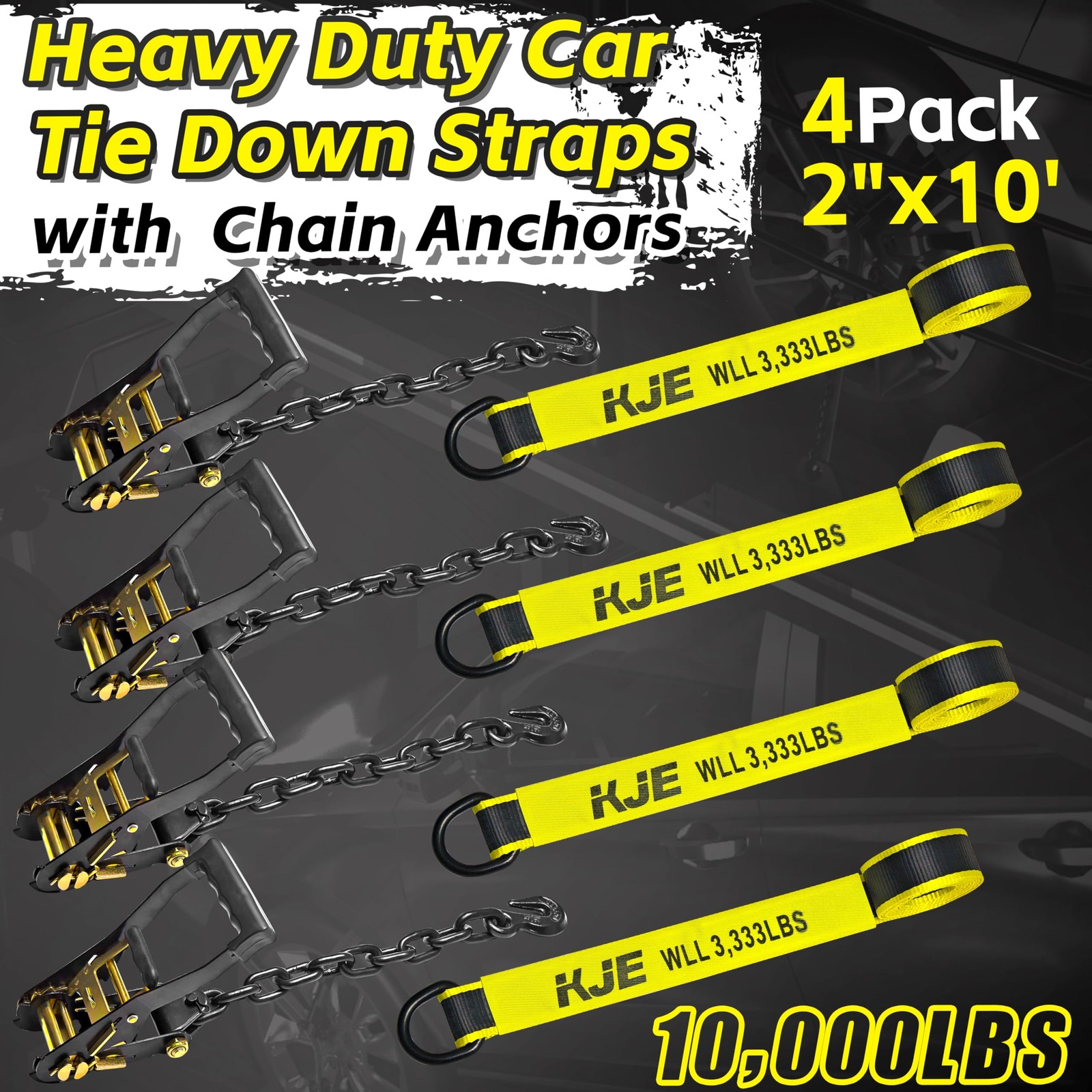 KJE 4 Pack Reflective Car Tie Down Straps for Trailers Tire Ratchet Strap wi... gallery