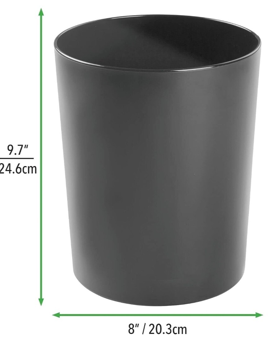 mDesign Round Metal Small 1.7 Gallon Recycle Trash Can Wastebasket Black NEW gallery